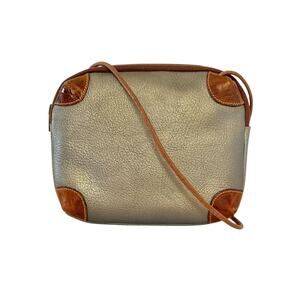 Vintage Furla Silver Metallic Leather Croc-Embossed Trim Crossbody Bag